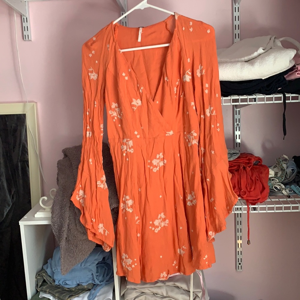 Freepeople Papaya Embroidered Bell Sleeve dress